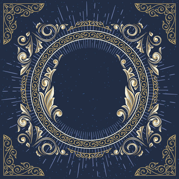 dark blue antique frame with ornate floral decor, vector illustration - ベクター画像
