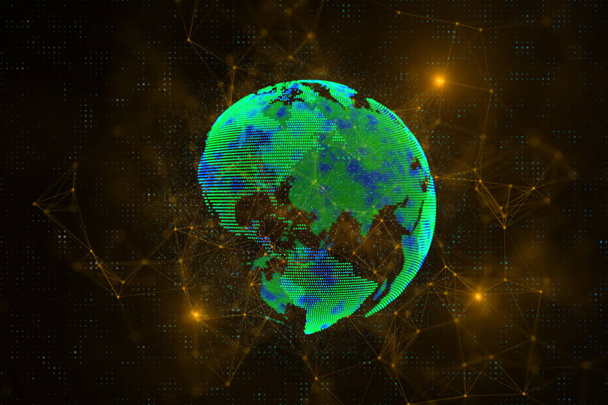 Fondo creativo globo poligonal verde. Concepto global de negocios y tecnología. Renderizado 3D
  - Foto, imagen