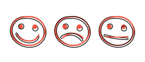 Vector cartoon hand drawn smiley face icon in comic style. Emotion face sign illustration pictogram. Smile business splash effect concept. - Vector, Image
