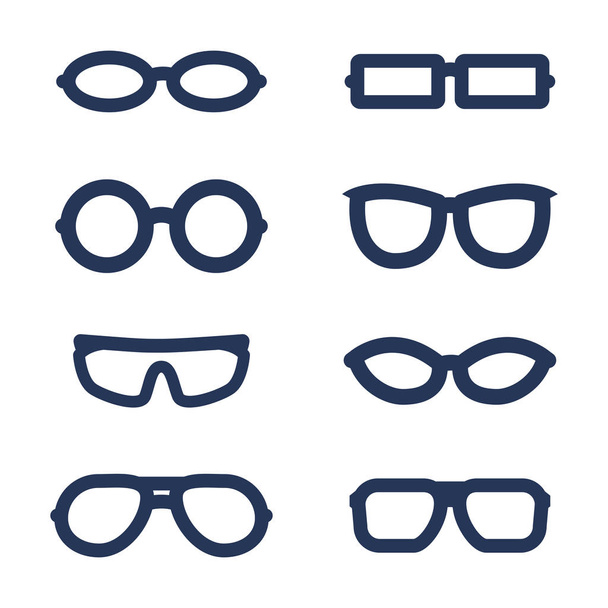 Conjunto vetorial de ícones básicos de óculos. Óculos de sol Tipos de borda
. - Vetor, Imagem