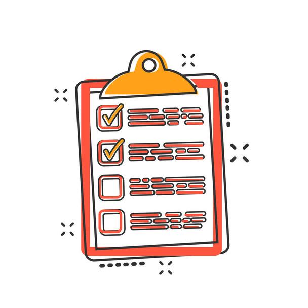 Vector cartoon to do list icon in comic style. Checklist, task list sign illustration pictogram. Reminder business splash effect concept. - Vector, Image
