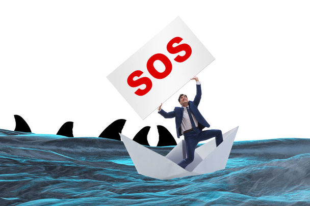 Επιχειρηματίας ζητά βοήθεια με το μήνυμα SOS στο σκάφος - Φωτογραφία, εικόνα