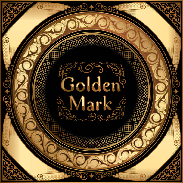περίκομψο πλαίσιο αντίκα με συρματερή και Mark χρυσή επιγραφή, εικονογράφηση διάνυσμα - Διάνυσμα, εικόνα