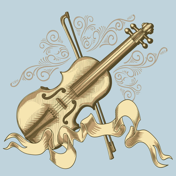 золотая скрипка на синем фоне. векторная иллюстрация
 - Вектор,изображение