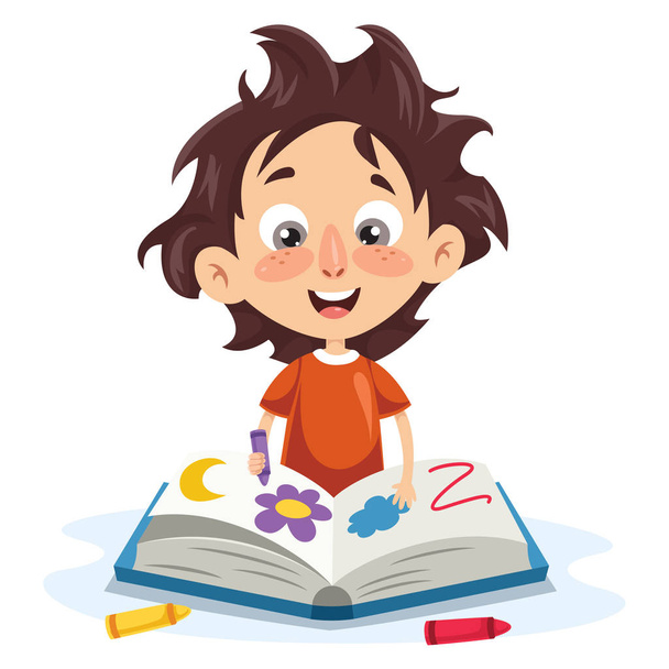 Vector εικονογράφηση της ένα παιδί χρωματίζοντας βιβλίο - Διάνυσμα, εικόνα