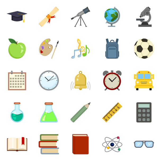 Set vettoriale di simboli di educazione piatta a colori. Torna alle icone della scuola
. - Vettoriali, immagini