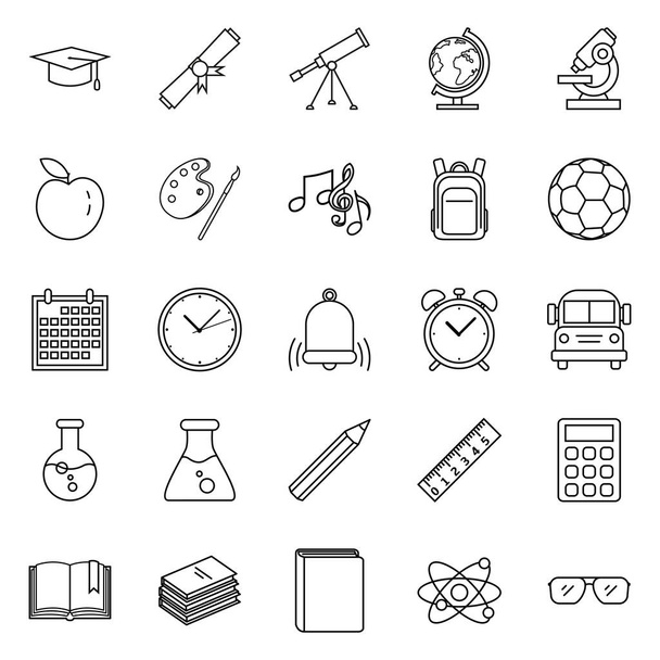Vector Set of Black Outline Education Symbols. Back to School Icons. - ベクター画像