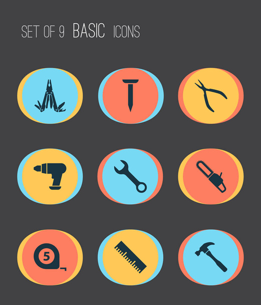 Repair icons set with wrench, chainsaw, nail and other spanner elements. Isolated vector illustration repair icons. - Vector, Image