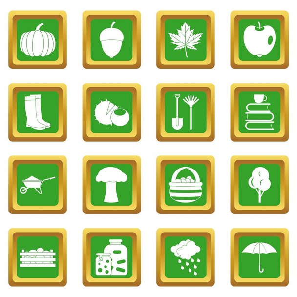 Autumn icons set green - Wektor, obraz