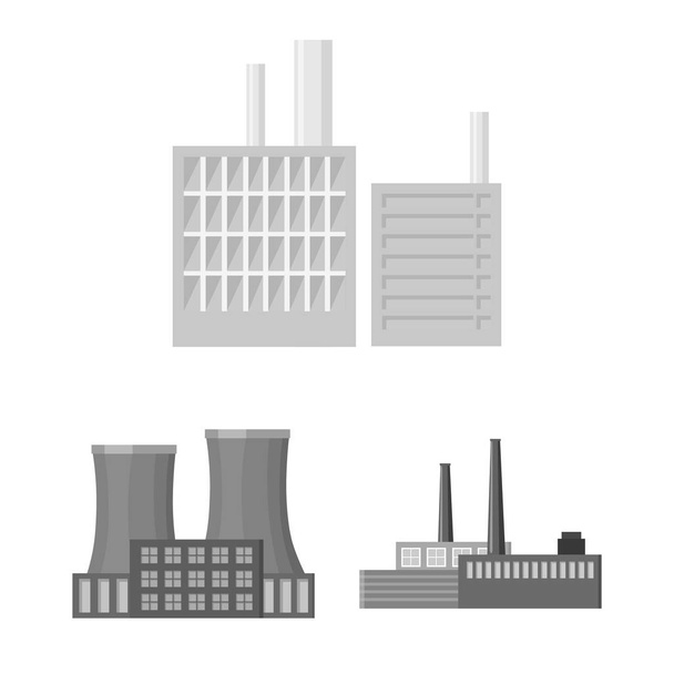 Továrny a zařízení monochromatické ikony v nastavení kolekce pro design. Továrny a zařízení symbol akcií webové vektorové ilustrace. - Vektor, obrázek