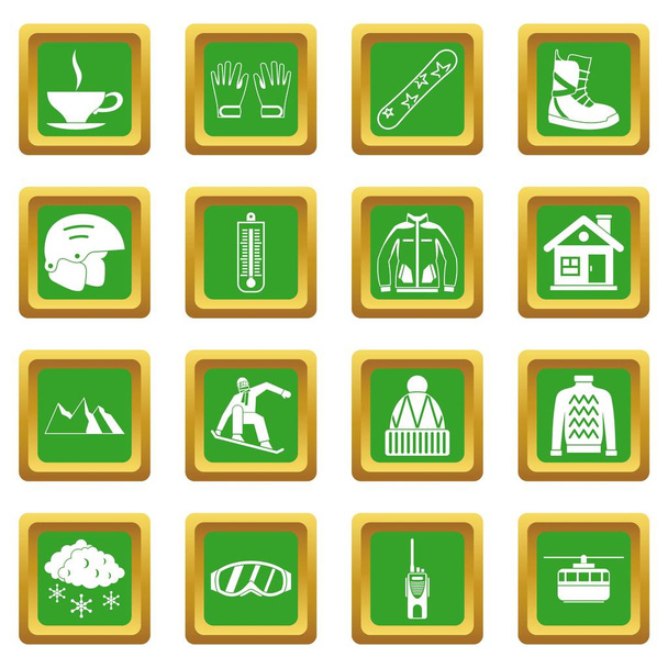 Snowboarding icons set green - Vector, imagen