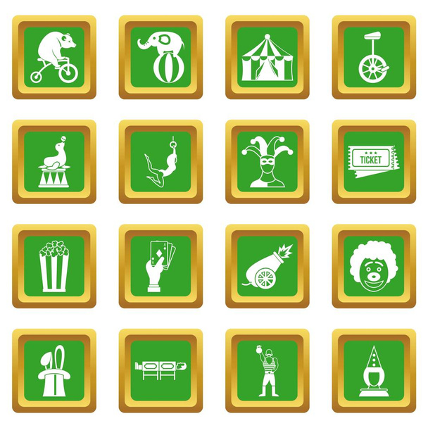 Circus entertainment icons set green - Vektör, Görsel