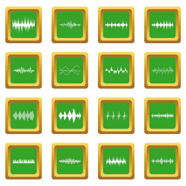 Sound wave icons set green - Vektor, kép