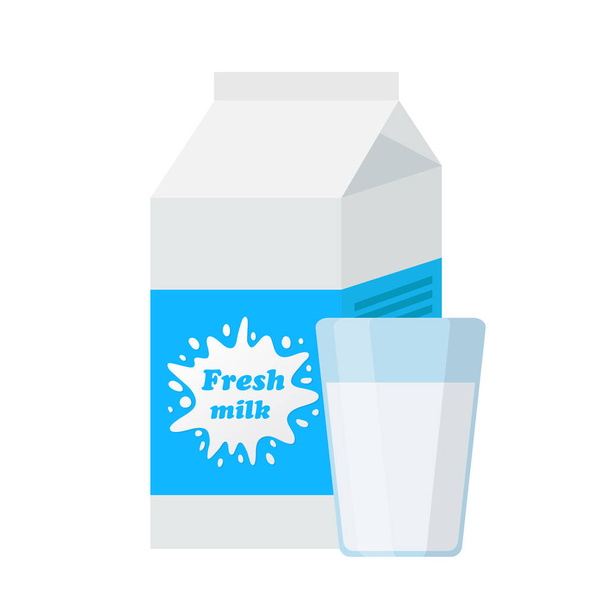 Envase de cartón y vaso de leche fresca en estilo de dibujos animados planos, ilustración de vector de stock
  - Vector, Imagen