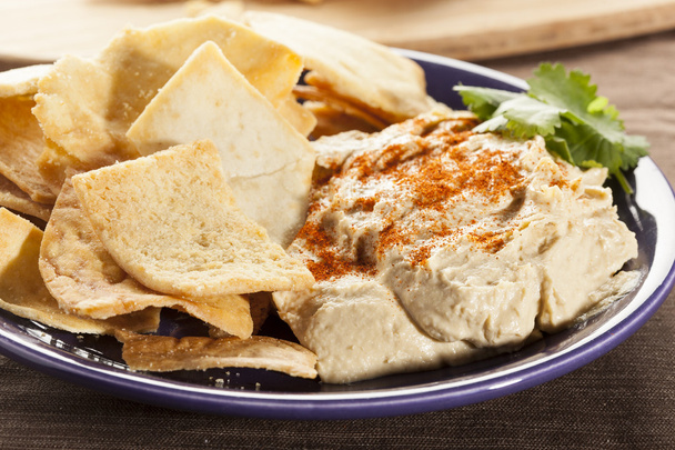 Homemade Crunchy Pita Chips with Hummus - Фото, изображение