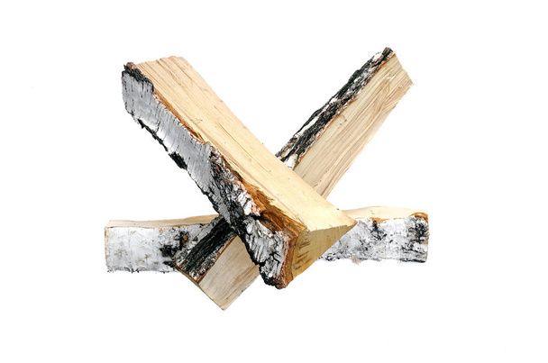 Birch log isolated on white background. Firewood. - Фото, зображення