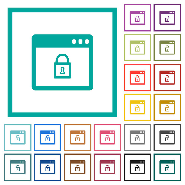Aplicação de bloqueio ícones de cor plana com quadros quadrantes no fundo branco
 - Vetor, Imagem