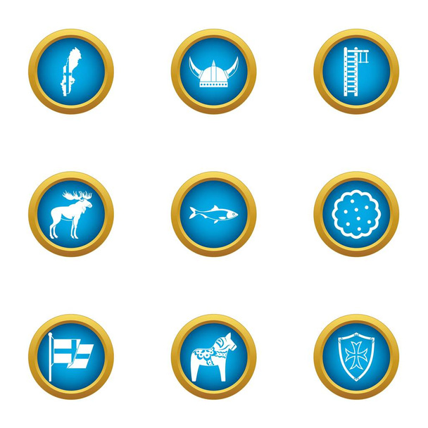 Viking icons set, flat style - Вектор,изображение