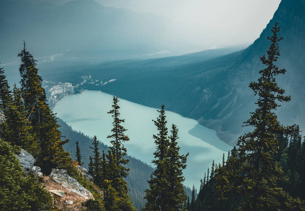 View to Lake Louise from Beehive Mountain in Banff National Park - 写真・画像