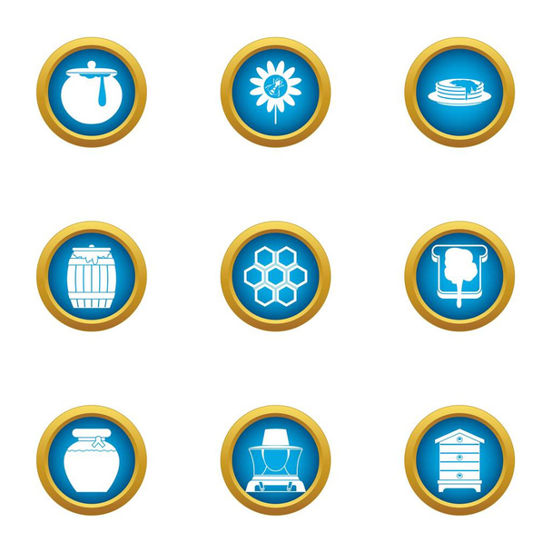 Bee honey icons set, flat style - Vector, Image