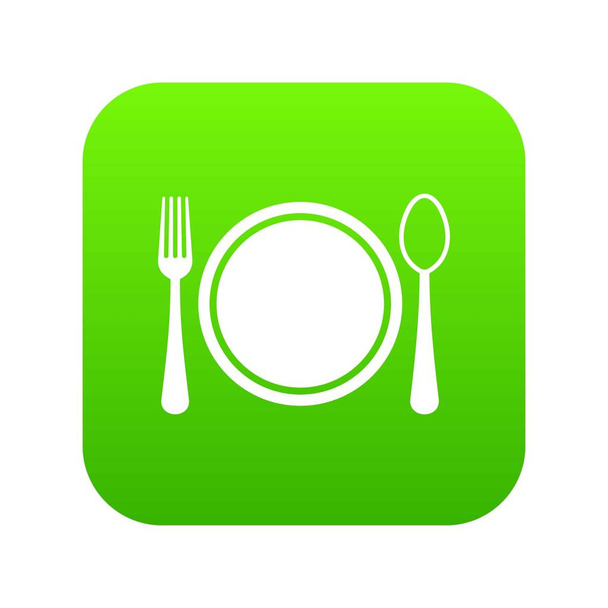 Place setting with plate,spoon and fork icon digital green - Vektor, Bild