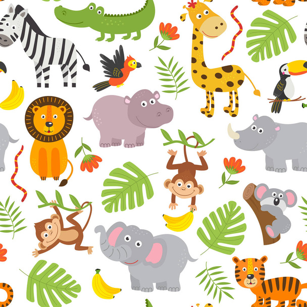 seamless pattern jungle animals  on  white background  -  vector illustration, eps - Διάνυσμα, εικόνα