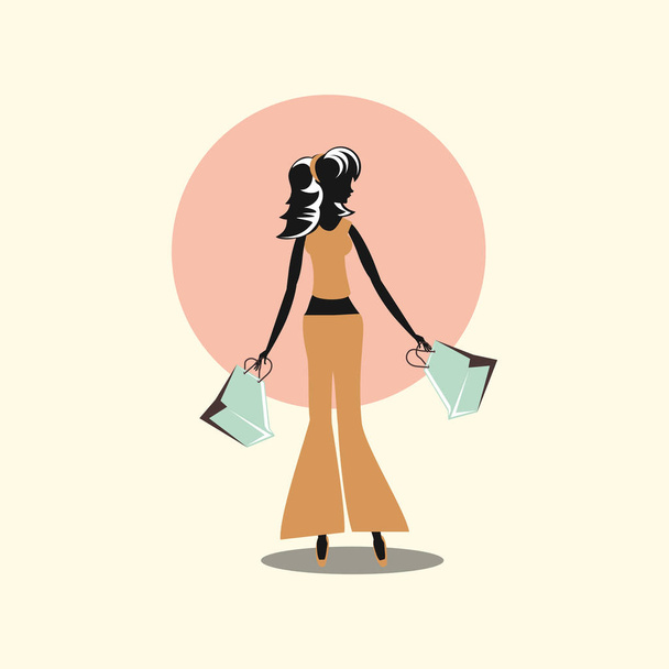 woman shopping paper handbags retro style - Vektori, kuva