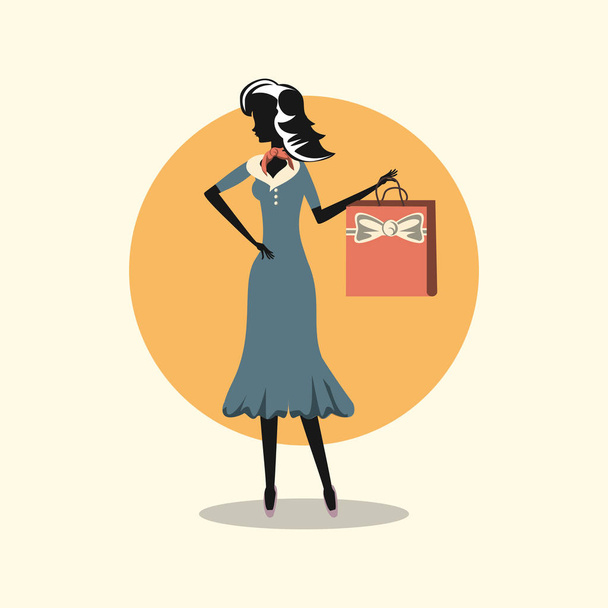 nő bevásárló retro - Vektor, kép