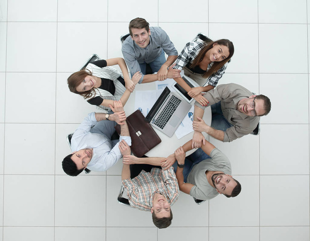 Business team people join hands forming circle - Fotó, kép