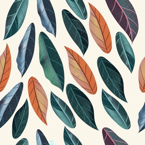 Tropical vector pattern with colored leafs - Διάνυσμα, εικόνα