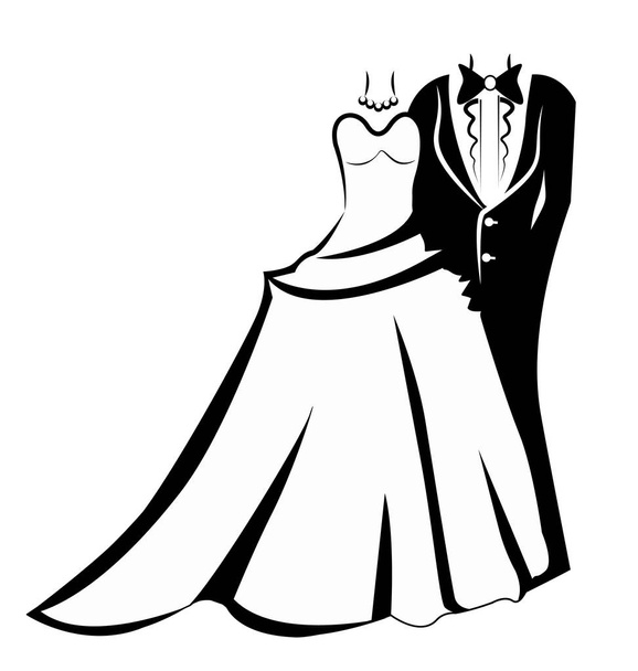 Hochzeitsoutfits, Braut und Bräutigam-Ikone - Vektor, Bild
