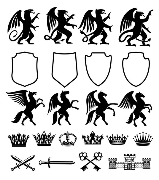 Heraldic royal animals vector isolated icons - Vector, Image