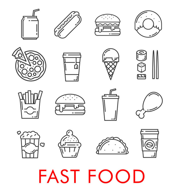 Vector fast food restaurant thin line icons - Vektor, Bild
