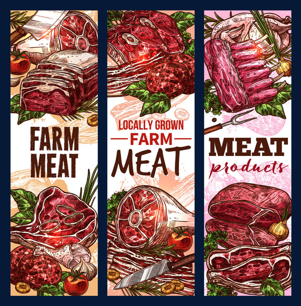 Croquis vectoriel bannières de steaks et de longes de viande
 - Vecteur, image
