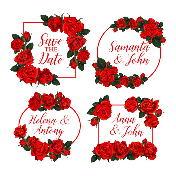 Рамки векторных цветов роз для Save the Date
 - Вектор,изображение