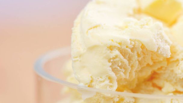 Vanilla ice cream macro closeup. - Zdjęcie, obraz