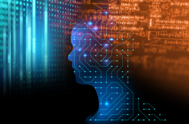 silueta de humano virtual en el patrón de circuito 3d ilustración, representan la tecnología artificial
 - Foto, imagen
