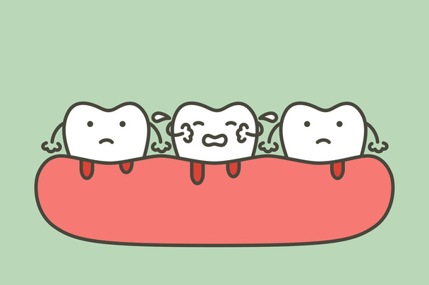 fogágy vagy a fogíny betegség vérzés (véráramlás származik íny és a fogak), fogászati probléma - fogak rajzfilm lapos stílusú aranyos karakter design vektor - Vektor, kép