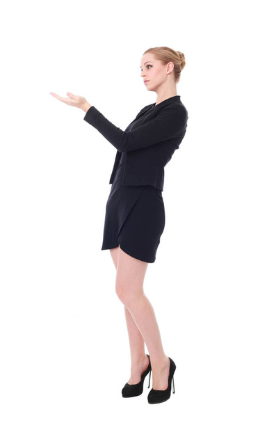 Full length portrait of an attractive professional woman wearing black dress. isolated on a white background. - 写真・画像