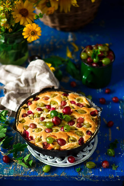 Gooseberry skillet cake.rustic  style.selective focus - Photo, Image