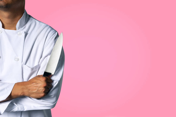 Koch mit Messerhintergrund mit Platz für Text - Foto, Bild