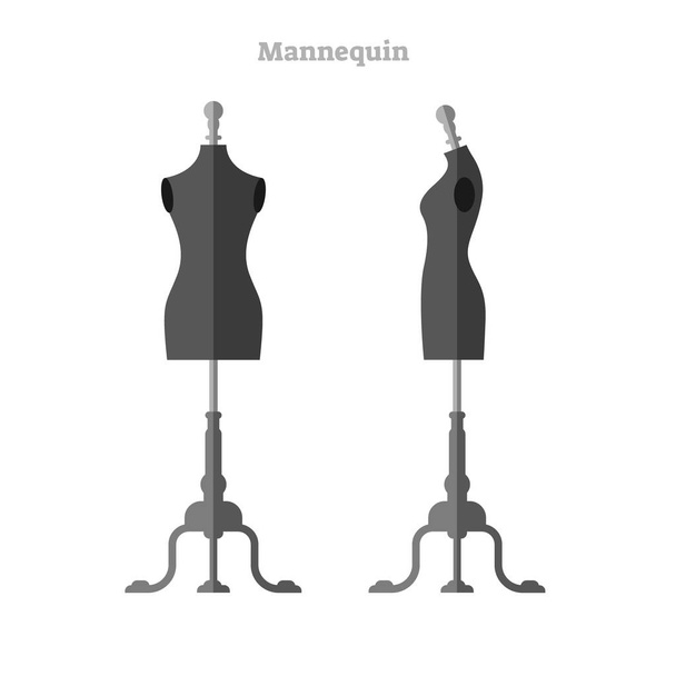 Mannequin vector illustration. Woman shape silhouette dummy front and side collection set. Isolated beautiful and sexy black fashion model shape for designer and tailor. - Vector, Image