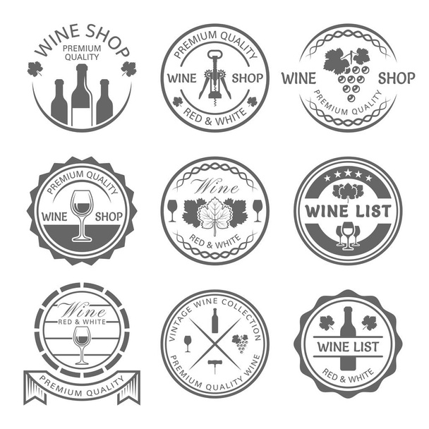 Şarap dükkanı ve şarap listesi tek renkli etiketler vektör - Vektör, Görsel