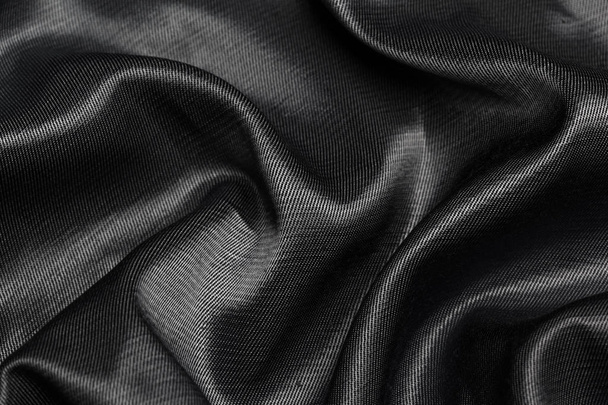 Black silk textured fabric background - Fotoğraf, Görsel
