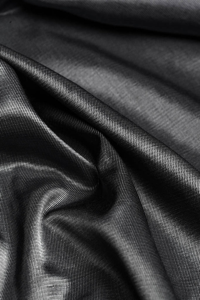 Black silk textured fabric background - Foto, imagen