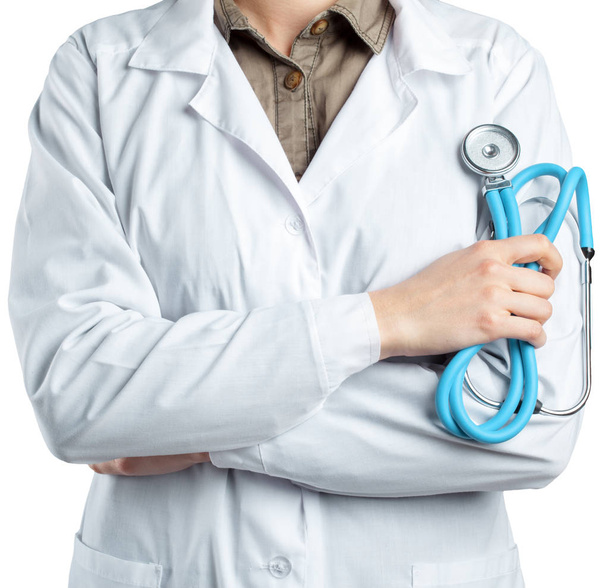Woman doctor with stethoscope isolated on white background - Valokuva, kuva