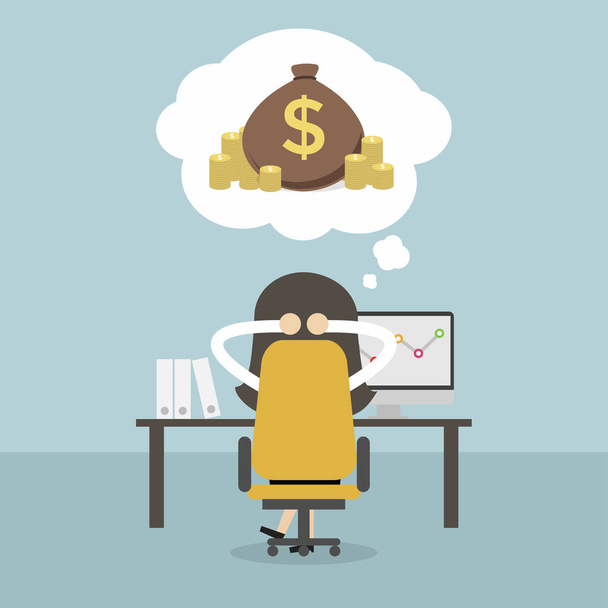 Businesswoman dreaming about money. Vector - Vector, Image