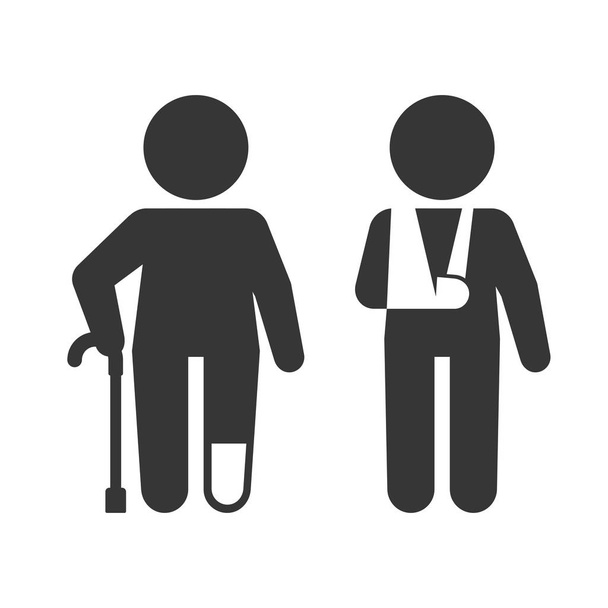 Injured Man with Crutches Icon Set. Vector - Vector, Image