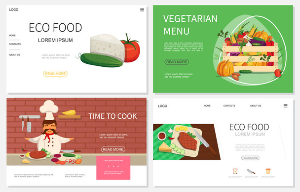Flat Healthy Food Websites Set - Διάνυσμα, εικόνα
