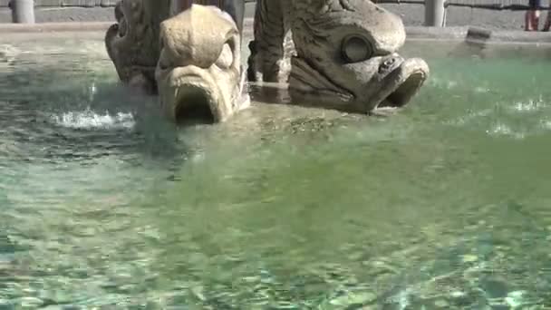 Italy, Rome, view and details of the Triton fountain built in 1643 by G.L.Bernini. It is located in place Barberini - Footage, Video